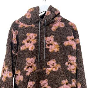 HAZEL BOUTIQUE Soft Fleece Hoodie Small Oversized Women Bears Pullover Brown